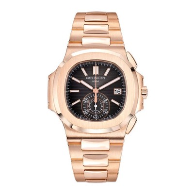 Patek Philippe Nautilus Watch 40MM Brown Index Hour Markers Dial Rose Gold