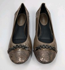 Women's Skylar Bronze Faux Leather Reptile Buckle Front Ballet Flats Shoes Sz 7