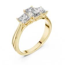 VVS1 Three Stone Moissanite Engagement Ring 1.20 Ct Emerald Cut Sterling Silver