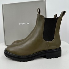 Everlane The Lug Chelsea Boot Beech Green 8.5 Women's Leather Ankle Chunky Sole