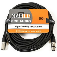 DMX Cable, 3 Pin, to Female, 50 Feet - Single Pack
