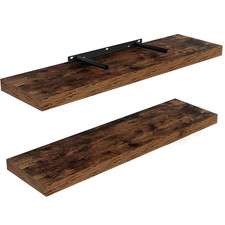 24 In. W X 6.5 In. D Rustic Brown Wood Floating Shelves for Wall Set of 2 Decor