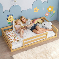 Twin Size Floor Bed for Kids, Toddler Floor Bed with Safety Guardrails, Solid Wo