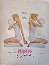 1958 Women's Rose Marie Reid Juniors Swimsuits blowing balloons vintage ad