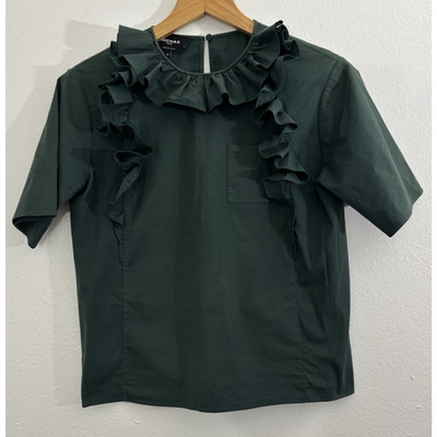 ROCHAS PARIS Made in Italy Ruffle Top Green Solid Cotton Women Size 38
