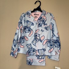 New Girls 4/5 Disney Stitch Light Blue  Pink 2 Piece Pajama Set Soft And Cute