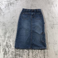 Vintage Old Navy Cargo Skirt Girls 7 Blue Denim Midi Utility Pockets Y2K 2000s