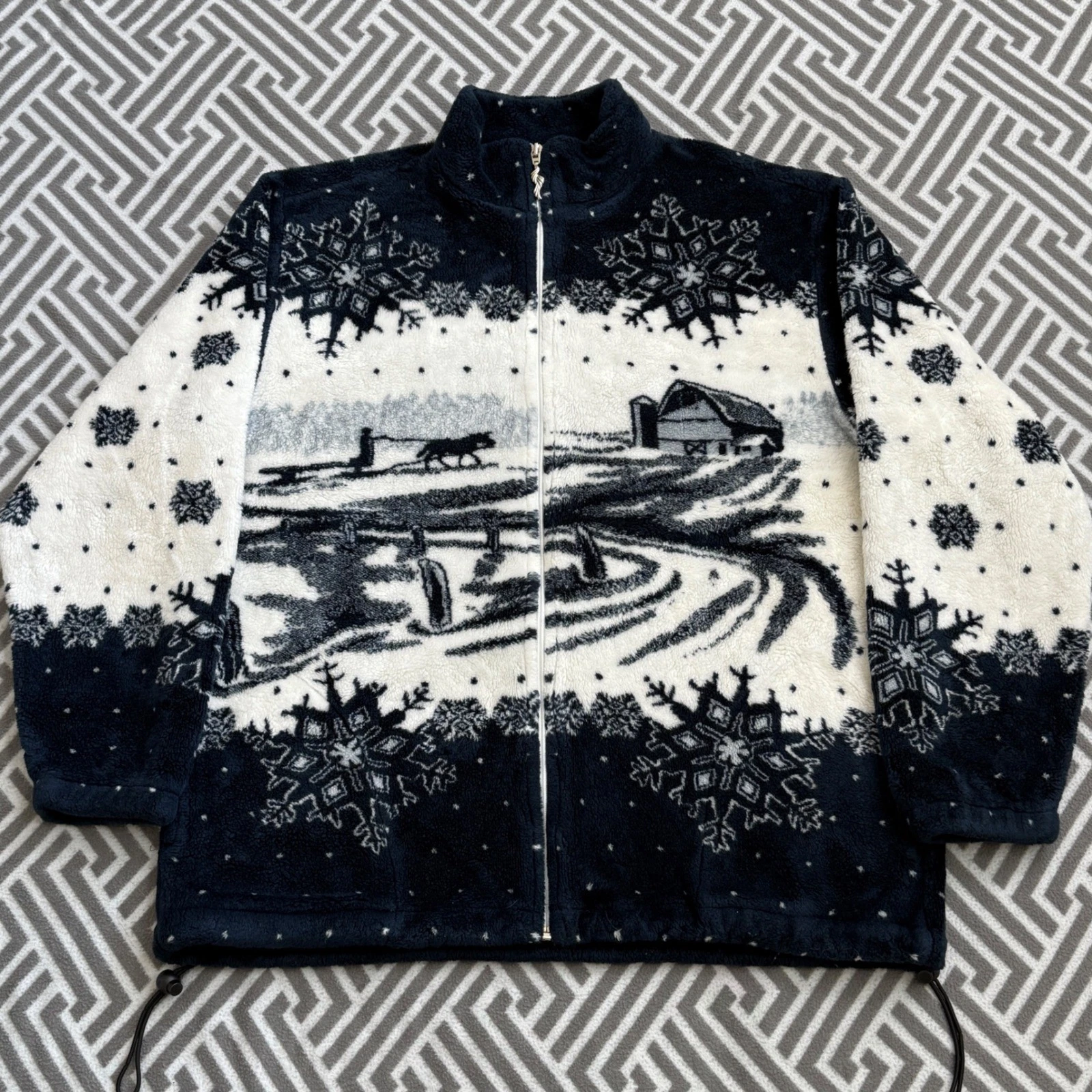 Vintage 90s Art Unlimited Fleece Jacket Winter Snow Full Zip Navy Blue Large