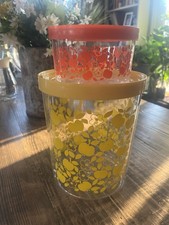Floral Plastic Food Storage Containers Set, Snap Lids, Yellow Orange, 2 Round