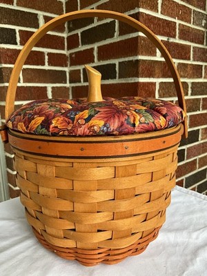 Longaberger 1995 Lg Pumpkin Basket Combo Pumpkin Stem Lid Fabric Liner w/insert