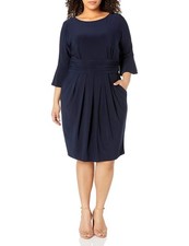 Eliza J Navy Blue Dress Bell Sleeves Pockets Size 16 Career Work Office Plus Sz