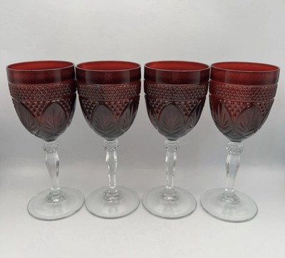 Vintage 8  CRISTAL D'ARQUES Durand RUBY RED Set of 4 Water/Wine Goblets Retired