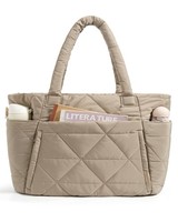 bagsmart Handtasche Damen Shopper Tasche, Puffer Tote Bag M, Kamel