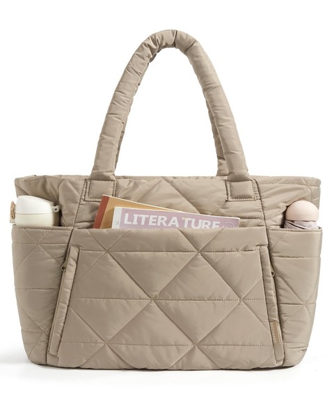 bagsmart Handtasche Damen Shopper Tasche, Puffer Tote Bag M, Kamel-image