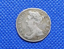 1707 E Sixpence Queen Anne British Silver Coin Edinburgh Mint