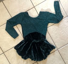 NEW Girls PINE GREEN Velvet GLITTERY Dance Competition FIGURE ICE SKATING DRESS