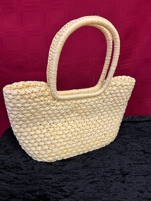 VTG Ritter ''It s In The Bag  Rattan Handbag Purse Loop Handle Yellow Retro EUC