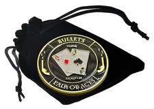 Bullets Pair of Aces Poker Card Guard Protector Coin w/Case + Pouch USA Seller
