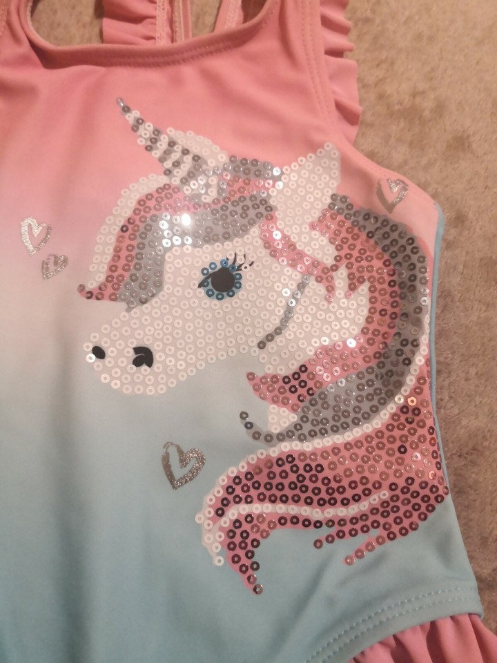 F&F Nutmeg Baby Girl Unicorn Butterfly Floral swimsuit with hat set 12