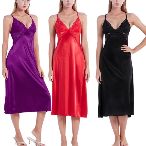 Women's Satin Silk Robe Dress Sleepwear Lingerie Long Nightdress Nightgown 2XL