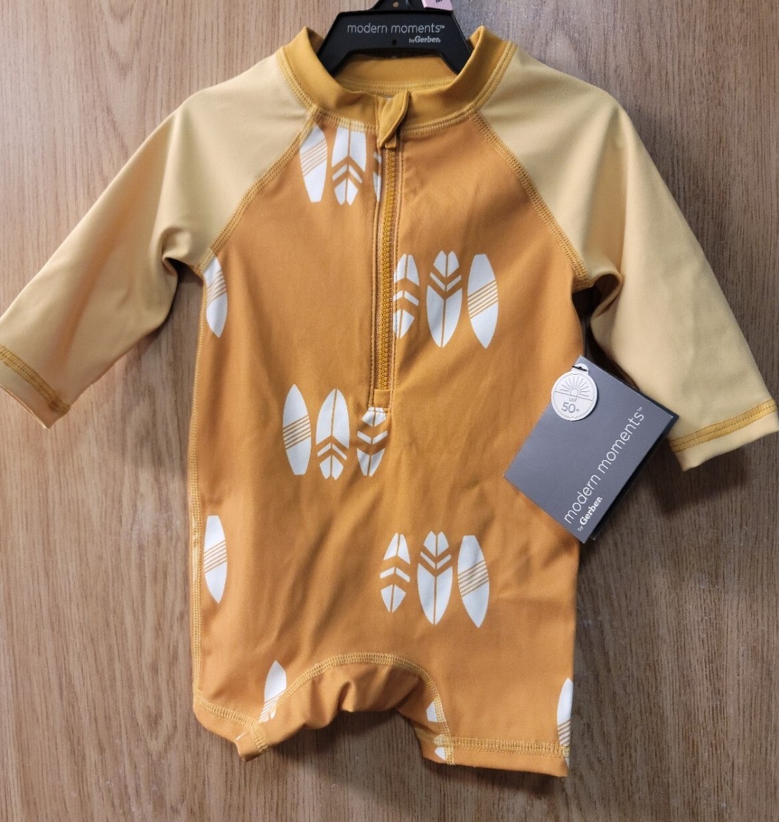 Gerber Baby Boy Rash Guard Zip-up Swim Outfit UPF 50+~Size