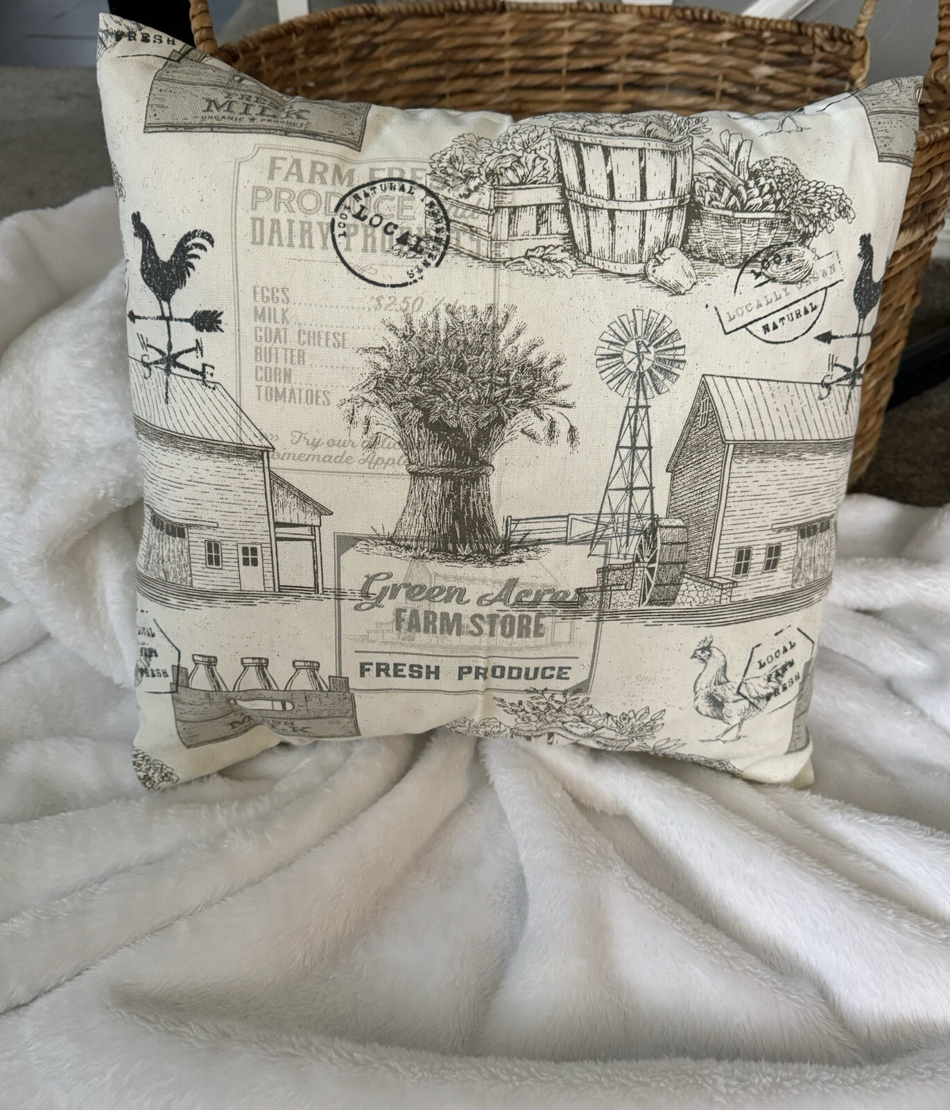 HANDMADE Pillow Cover Sham Farm Farmhouse 16x16 envelope Enclosure