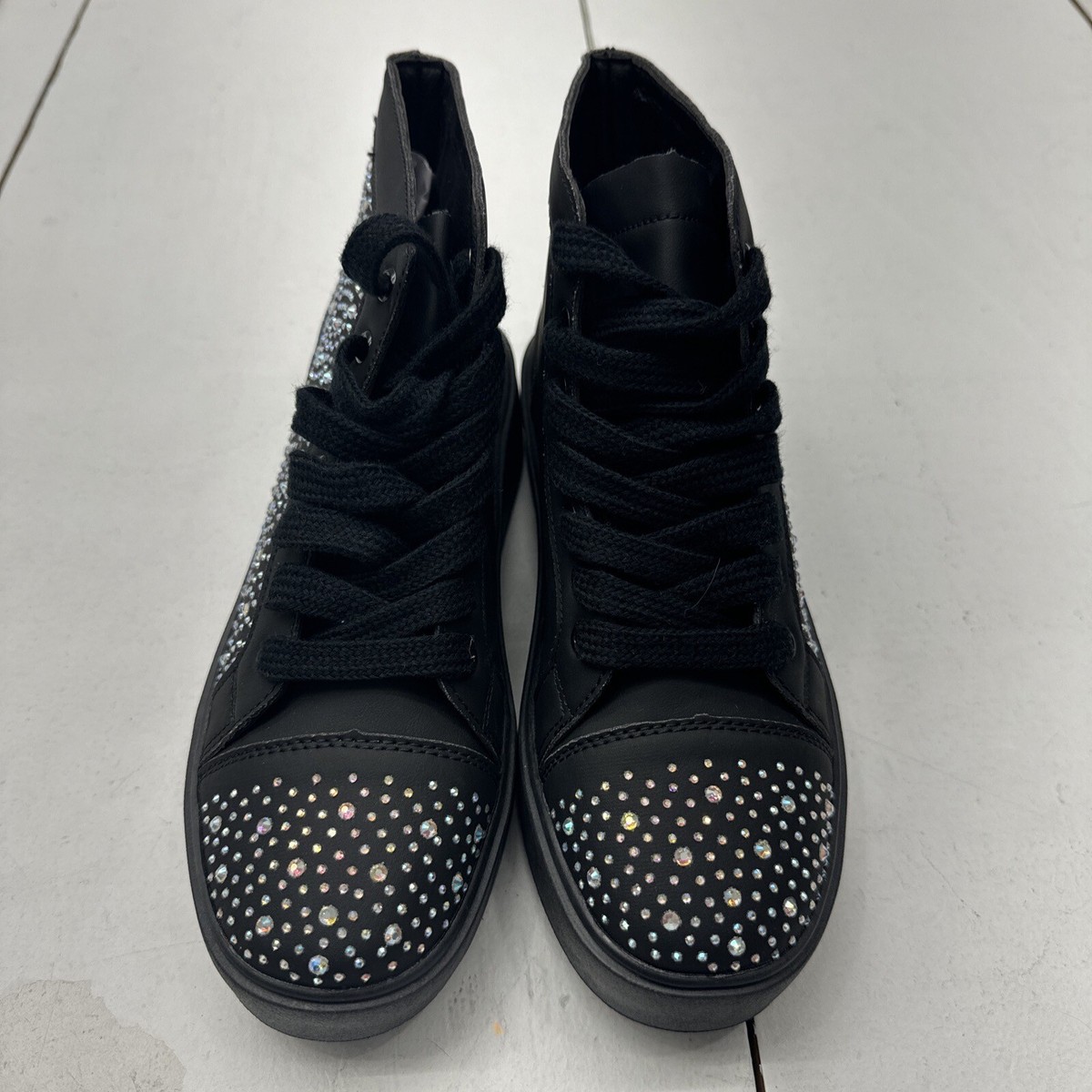 SHEIN Black Rhinestone High top Sneakers Lace Up Shoes Women's