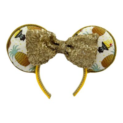 Disney Pineapple Dole Whip Minnie Ears Headband with Gold Sequin Bow Theme Park