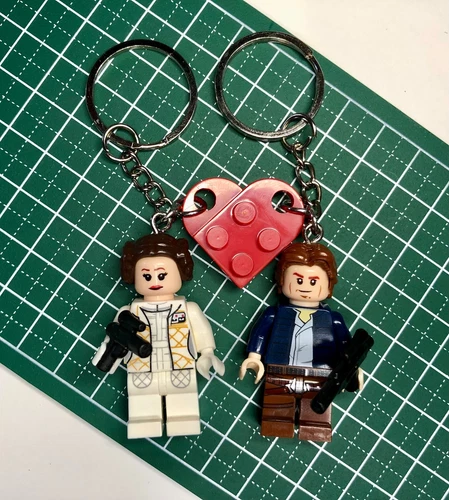 Han Solo and Princess Leia mini figure Keyring Keychain Set -  valentine gift