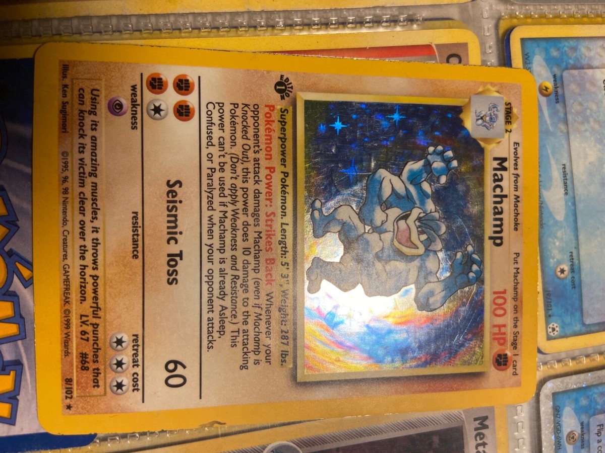 pokemon base set 1st edition holofoil card #8/102 machamp Machamp 1st Edition Holo Foil 8/102 - 1999 Base Set Pokémon Card Mint  Perfect