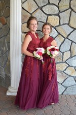Bridesmaids Long Formal Prom Dress - Maroon Size 4 w/ Lace Detail