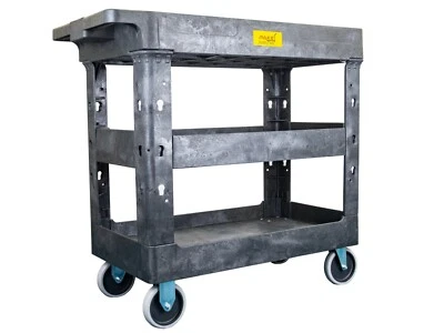 PAKE HANDLING TOOLS 550lb Heavy Duty Plastic Utility Cart 34-1/2" x 16-3/4" With Handle 3 Shelves