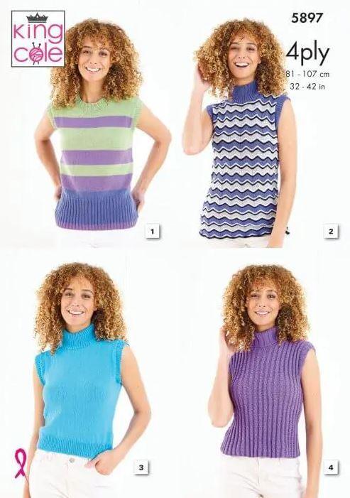 King Cole 4 Ply Knitting Pattern - 5897 Ladies Tank Tops (4 Designs) - Image 5