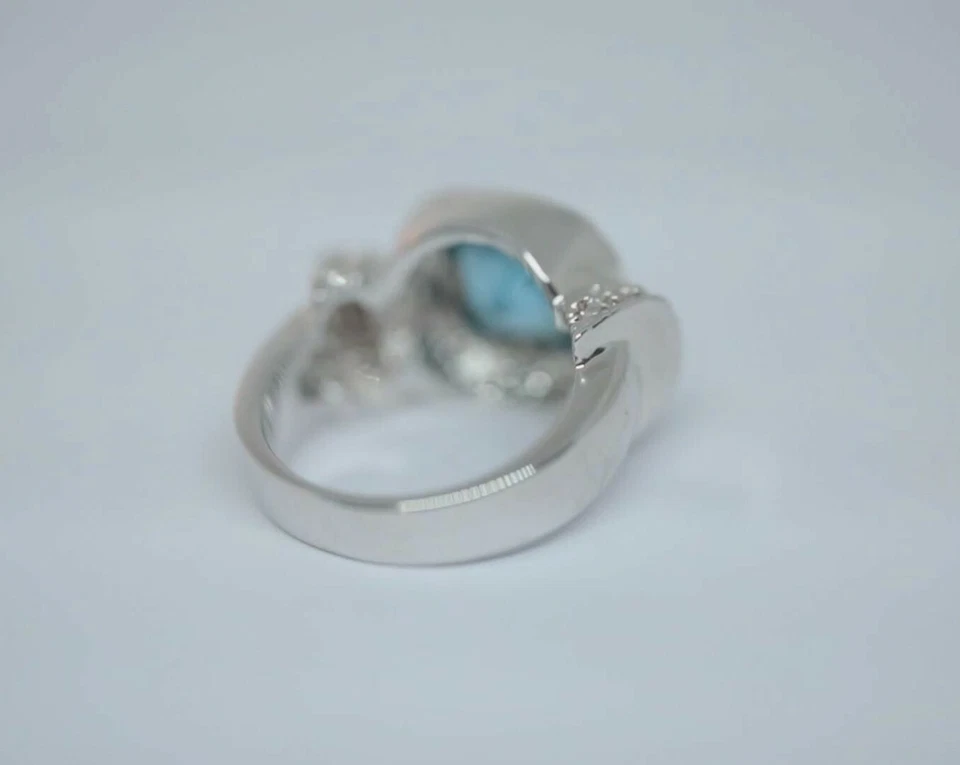 Anillo Mujer Topacio Azul Cielo Simulación Piedra Sobre Tono Plata Inoxidable Talla 6 Foto 4 de 4