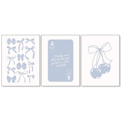 WLZWD Trendy Blue Cherry Bow Canvas Wall Art Girly Preppy Ace Poker Card Post...