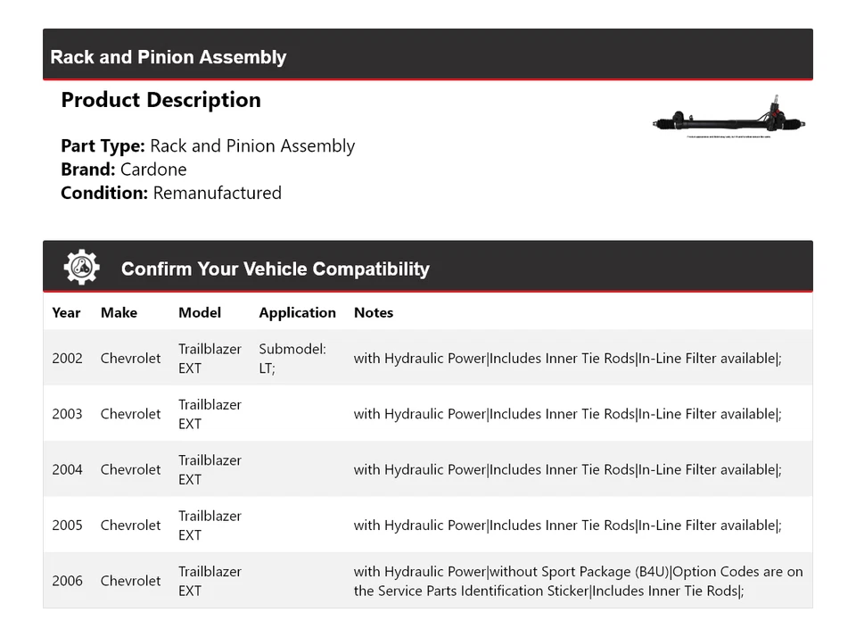 Conjunto de piñón y cremallera Cardone 2003 para Chevrolet Trailblazer EXT 2002-2006 Foto 2 de 4
