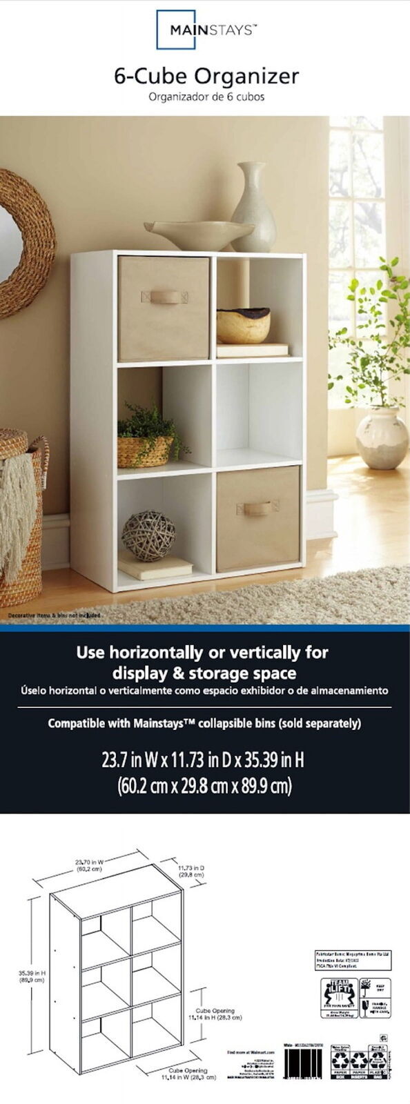 11" 6-Cube Storage Organizer Bookcase Bookshelf Home Living Room Durable White