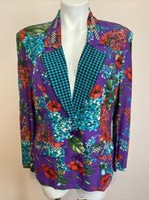    VTG 90s Carole Little Blazer Jacket Art To Wear Multicolor Flower Button 6