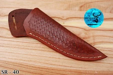 CUSTOM HANDMADE ENGRAVED COW LEATHER SHEATH FOR FIXED BLADE KNIFE EDC SR 40