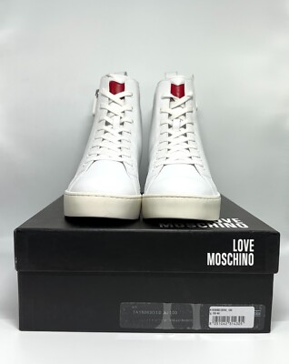 LOVE MOSCHINO ZIPPER WOMEN SNEAKERS CALFSKIN WHITE STYLE