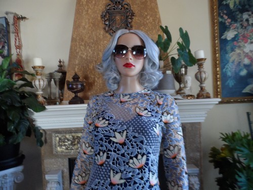 Self-Portrait "Maxine" Lace Dress Flower Pattern Blue/ Lavender Size US 0 - Picture 7 of 17