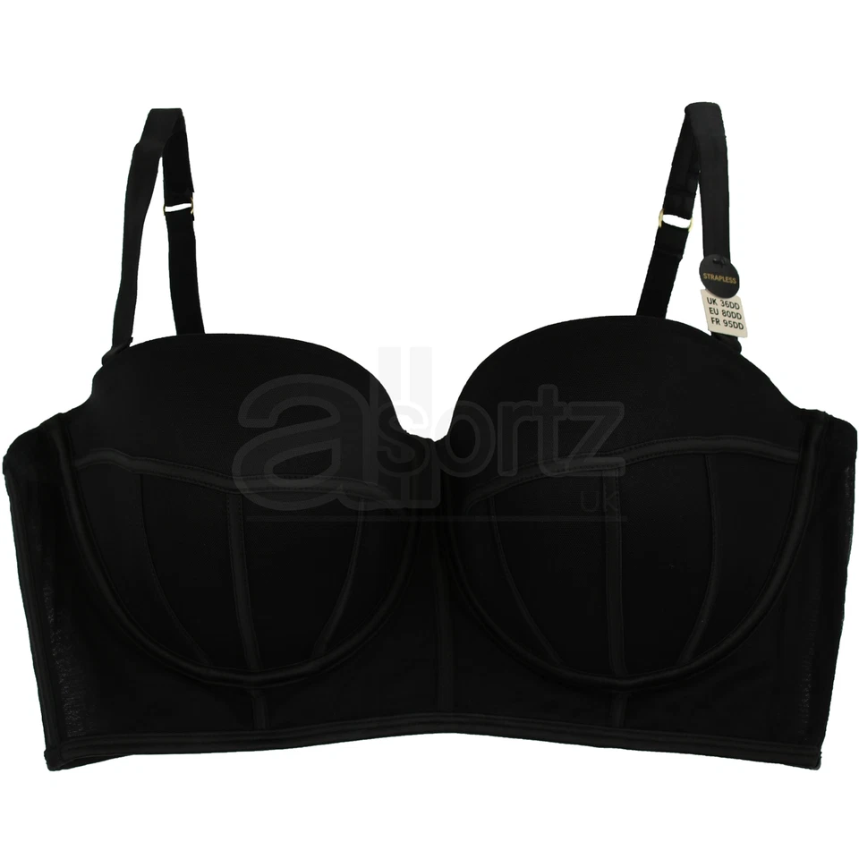 Ladies Girls ex New Look Longline Bustier Balcony Strapless Bra Red or Black - Image 2 of 4