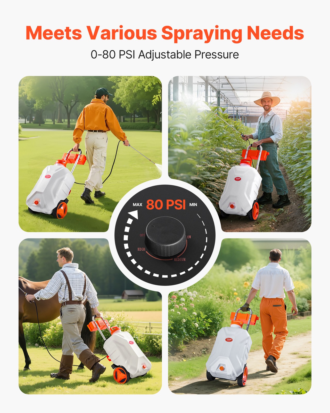 VEVOR 10 Gal Battery Powered Sprayer with Cart Wheeled 0-80 PSI Electric Weed