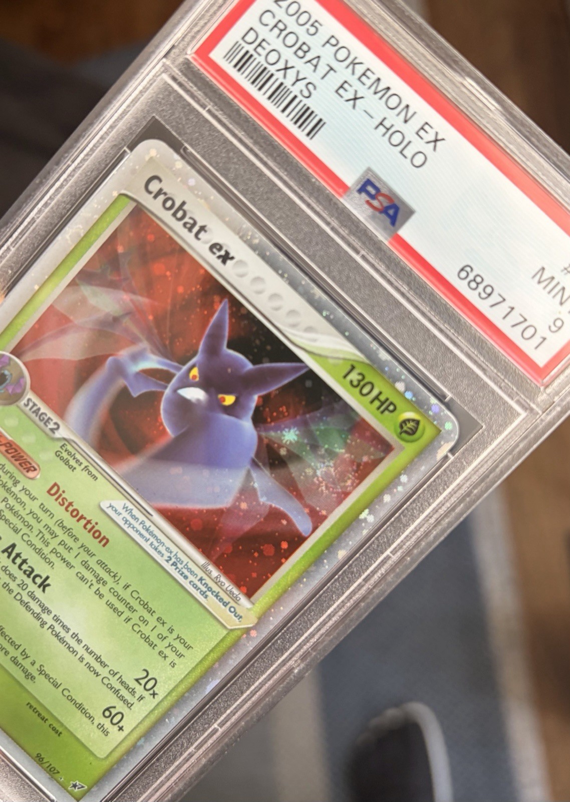 2005 POKEMON *SWIRL* EX DEOXYS #96 CROBAT EX-HOLO PSA 9