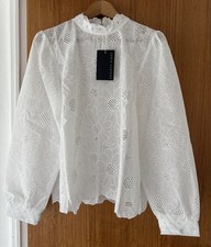 Women’s Broderie Anglaise White Blouse Size Uk 14 Society Eight