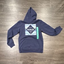 Hurley Youth Fleece Pullover Hoodie Blue XL 18/20 Geometric Pockets NEW