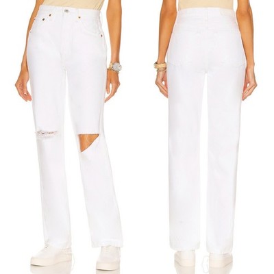 RE/DONE Women s Size 26 High Rise Loose Jeans White Distressed 100% Cotton