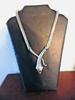 VINTAGE ART DECO COBRA COLLAR -SILVER MTL.MESH-SERPENT-RED RHINESTONE EYES — photo 2