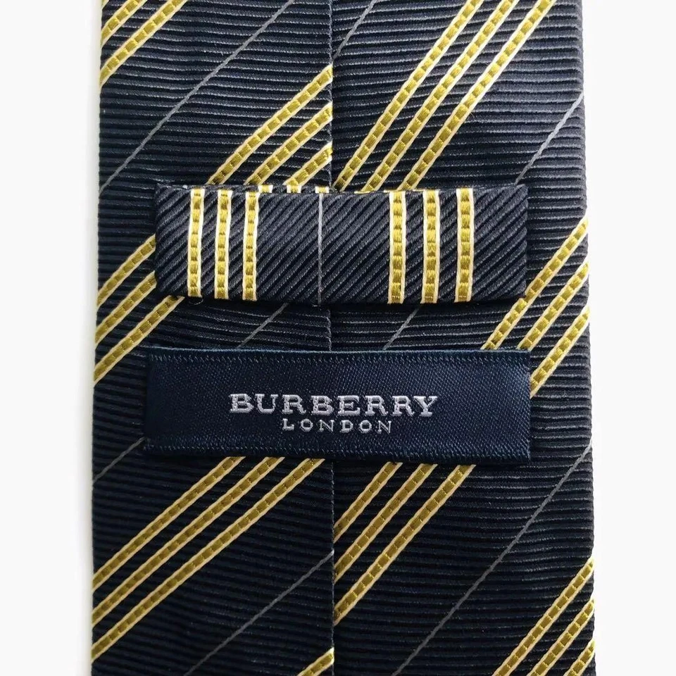 Corbata Burberry London a Rayas Negra Amarilla Gris Delgada Clásica Novedad Foto 4 de 4