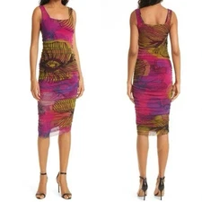 FUZZI Begonia Ruched Mesh Dress Fuchsia Multi Color Dress Size XS NWT Luxury